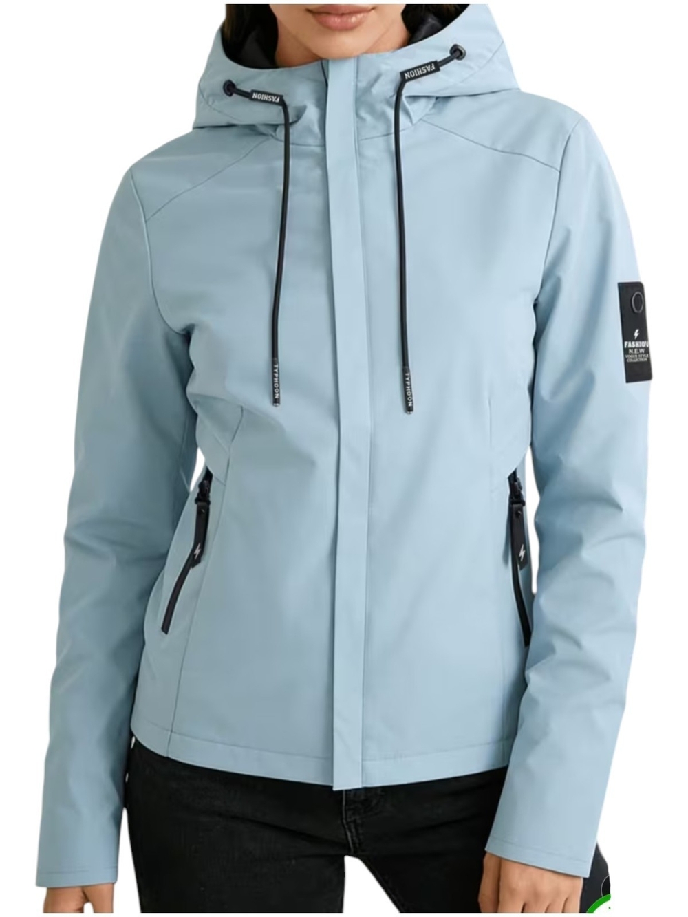 Light Blue Hooded Women's Rain Jacket